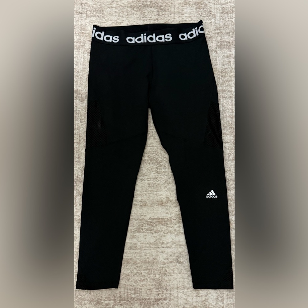 Adidas Black Performance Leggings with White Logo Waistband